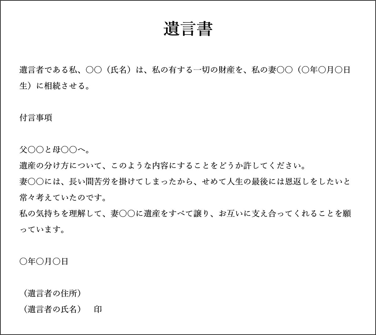 子どものいない夫婦の場合の遺言書の例